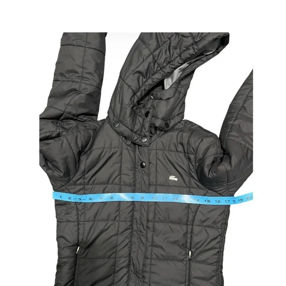 LaCoste Quilted Detachable Hood Rain Jacket Black Women - Picture 4 of 9